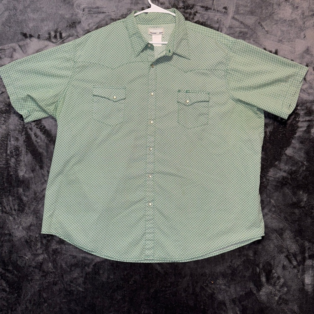 Wrangler Wrancher Western‎ Shirt Mens 3XL Green Diamond Pearl Snap MTW1416